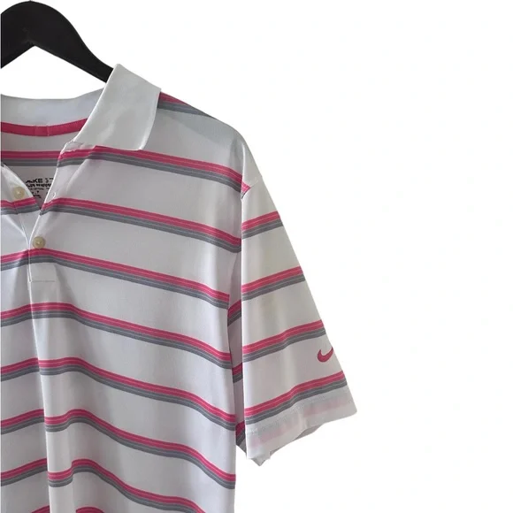 Nike White Striped Short Sleeve Polo Shirt Size Medium - Picture 4 of 5